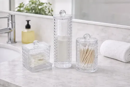 X3 Organizador Cosmética Acrílico Contenedor Algodón Acrílico