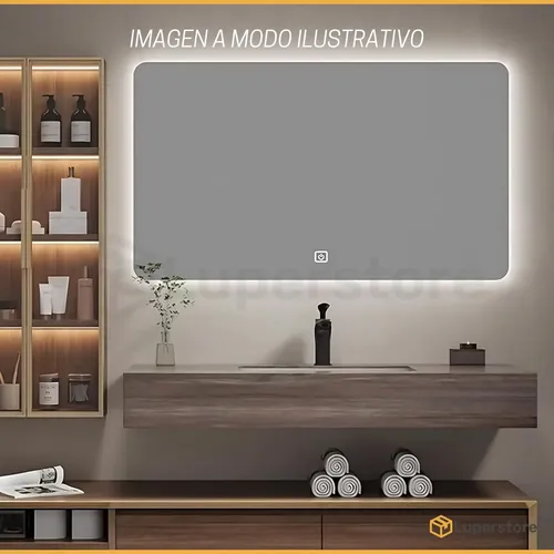 Espejo Rectangular Led Touch Colgar Luz Fria Baño Tactil