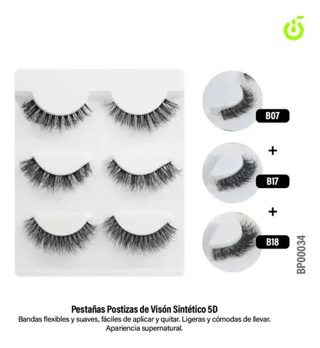 Pestañas Postizas 5 D Cherimoya Tira Flexible B07 B17 B18