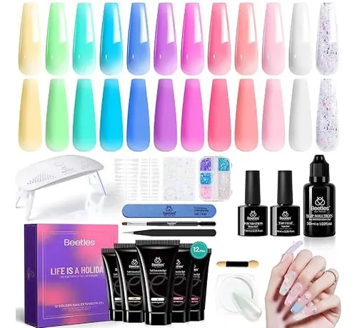 Kit Uñas Gel Poliacrílico Beetles 6 Colores Jelly Nude