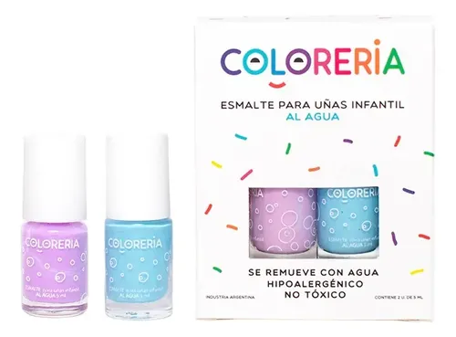 Set De Esmaltes X2 Lavable Infantil Color Violeta y Celeste