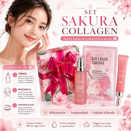 Set Skincare Sakura Colágeno Niacinamida Tónico Contorno