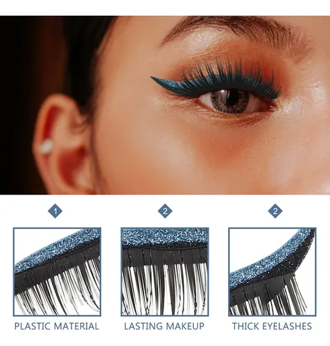 4pares Adhesivos De Pestañas Azules Impermeables Para Mujer