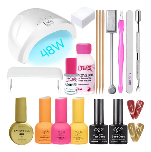 Kit Uñas Gel Esmaltadas Semipermanente Cat Eye Cabina Uv Led