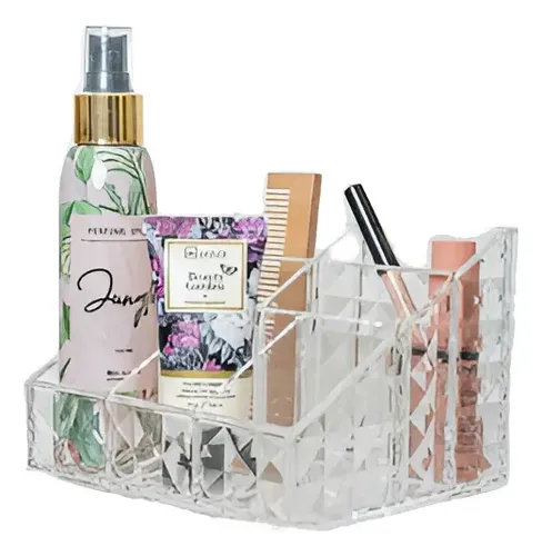 Organizador Coral de Maquillaje y Papelería en Acrílico Transparente con 8 Compartimentos