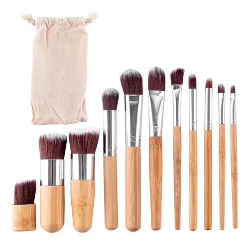 Kit x11 Brochas para Maquillaje Gadnic Bambú Bolso Transporte