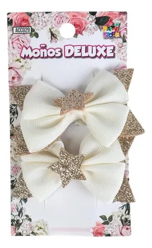 Hebillas Moño Deluxe Rosado Con Estrella Glitter X2 Unid