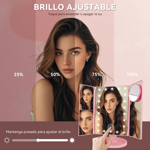 Un Espejo De Maquillaje Con Luz Triple Con Aumentos De 10x/3