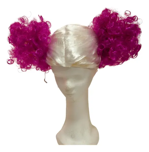 Peluca Blanca Con 2 Rodetones Lilas-cotillón- Abuela-disfraz