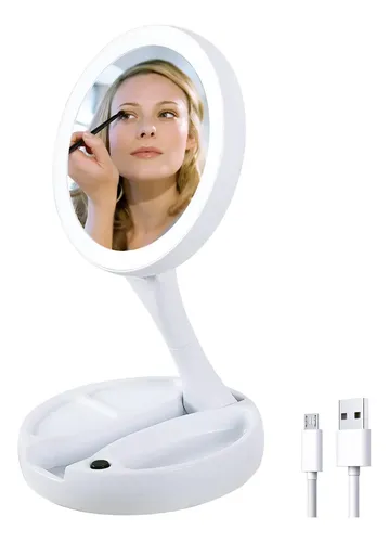 Espejo Doble Plegable Portátil Luz Led Cosmeticos Recargable