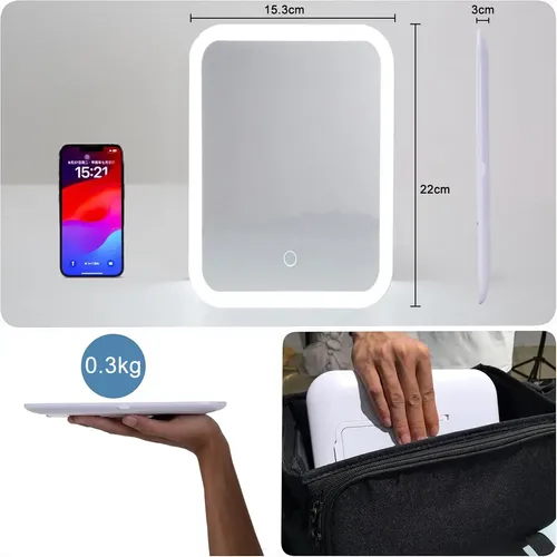 Espejo De Maquillaje Led De 3 Niveles, Portátil Recargable P