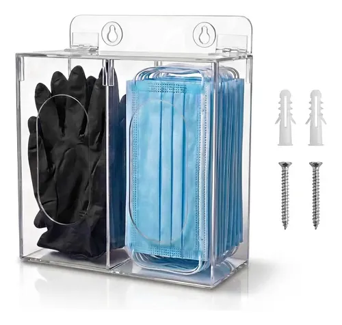 A Dispensador Acrílico Doble Guantes Cofias Cubrebocas For