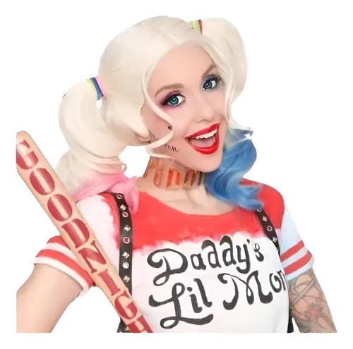 Peluca Harley Quinn Niña Cotillon Disfraz Fiesta Bicolor