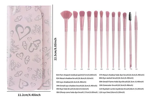 Set De 12 Pinceles De Maquillaje Para Ojos Con Estuche