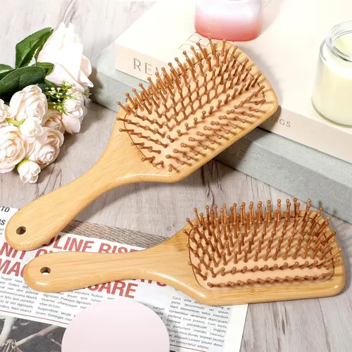 Set De 12 Cepillos Para Cabello Zyghjort De Bambú Con Mango