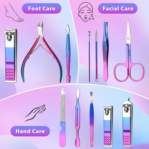 Set De 12 Piezas De Manicura, Cortaúñas, Kit De Pedicura Par
