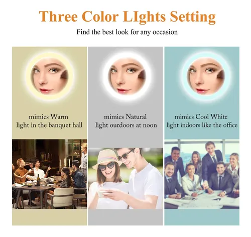 Espejo De Maquillaje Gurun Recargable Con Luz Led Y Aumento