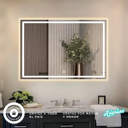 Espejo Led Pared Touch Rectangular Guarda Esmerilada 70x50cm