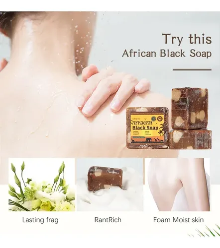 Qd2ah Jabón Negro Africano Jabón De Baño Limpiador Corporal