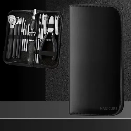 Kit Manicura 16 Piezas Con Estuche Negro