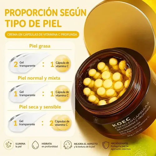 Koec Crema Facial Capsulas Vita C 50% + Niacinamida 5% 50g Todo Tipo De Piel Día/noche