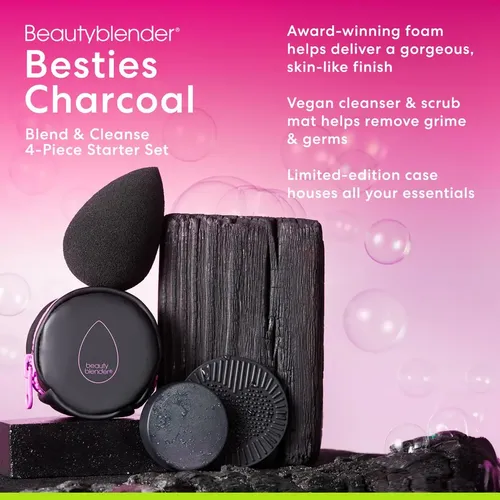 Set Esponja Maquillaje Negra Con Limpiador Carbón Vegano