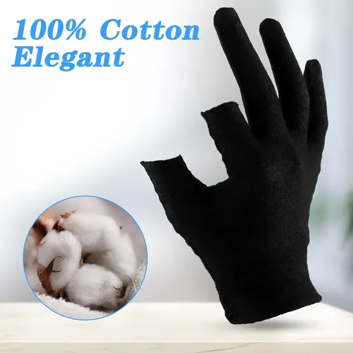 Guantes Algodón Hidratantes Negros Para Noche Piel Sensible