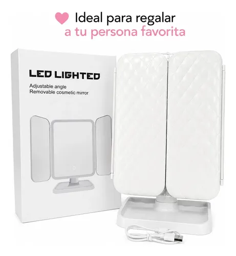 Espejo Maquillaje Tactil Luz Led Portatil Recargable 3 Modos