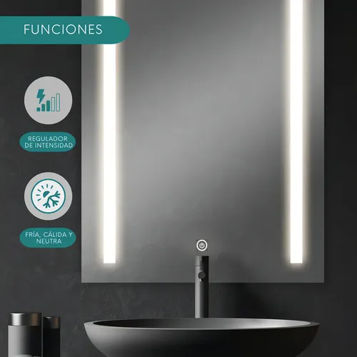 Espejo Digital Kitchen West Luz LED Táctil 70x50cm Rectangular Baño Pared