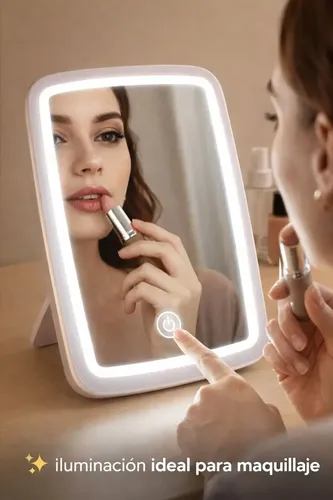 Espejo Led Maquillaje 3 Tonos Luz Touch Recargable Blanco