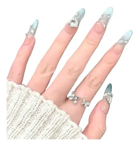 Uñas Azules Con Diseño En Forma De Lágrima De Longitud Media