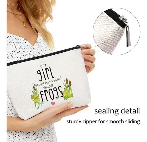 Bolsa De Maquillaje Blue Leaves Frog De Lino Impermeable 23x