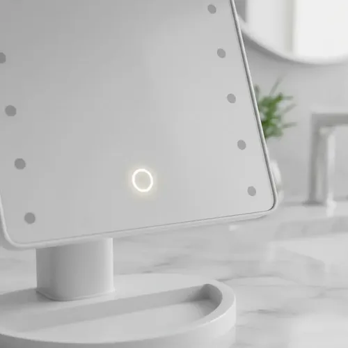 Espejo De Maquillaje Rectangular Con Luz Led Marco Blanco