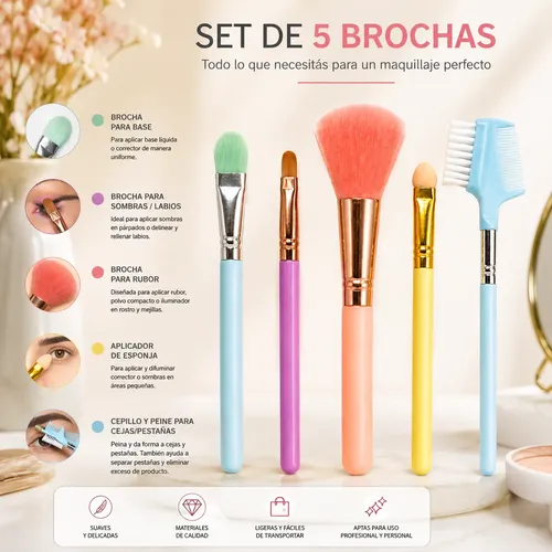 Set De 5 Brochas De Maquillaje Con Peine Para Cejas Make Up