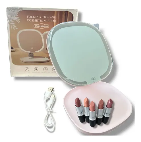 Espejo De Maquillaje Con Luz Led Plegable Portatil