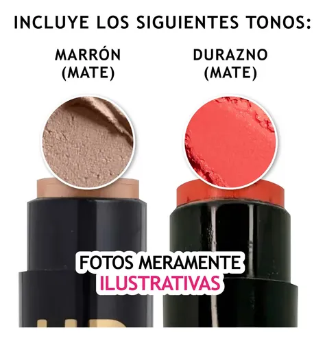 Kit Contorno Cremoso Barra Iluminador Rubor Stick Hd Katalia Tono Del Maquillaje X2_marrón Mate – Durazno Mate