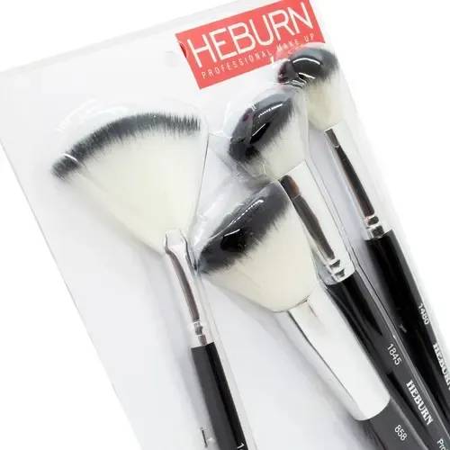 Set Heburn 4 Brochas Maquillaje Profesional Fibra Sintética Negro