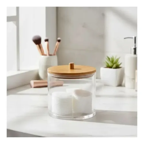Organizador Con Tapa Vgo Contenedor Mediano Acrílico Y Bambu