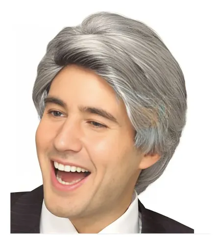 Peluca Abuelo Hombre Pelo Corto Canoso Gris Disfraz Fiesta