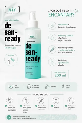 Nic Desenready Acondicionador Sin Enjuague Vegano Pelo 210ml