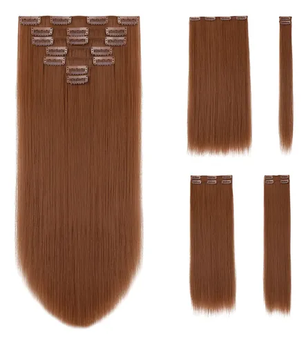 Extensiones De Cabello Lacio 55cm 7piezas Clip Cobrizo 1u