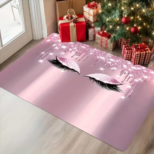 Tapete De Puerta Con Diseño De Pestañas Con Temática Rosa Pa