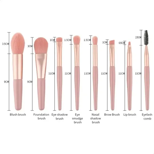 Set Maquillaje Brochas Pinceles X 8 Unid En Estuche Color Celeste