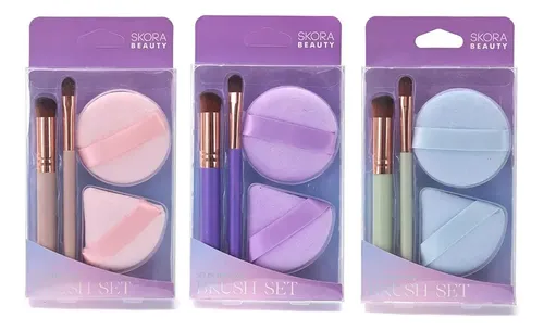 Set 2 Esponjas Blender 2 Brochas Difuminar Maquillaje Skora Rosa