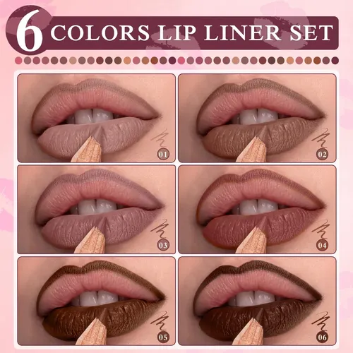Teihwal Set 6 Lápices Delineador Labial Nude Marrón Mate