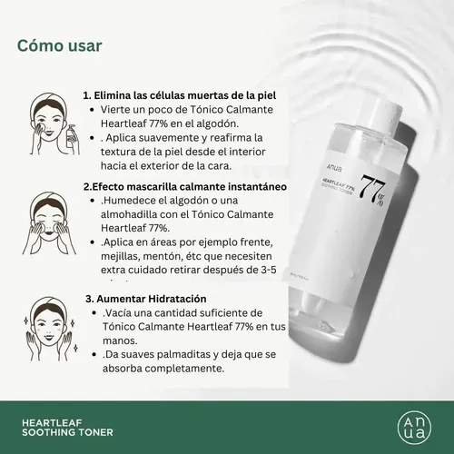 Anua 77% Heartleaf Soothing Toner Facial De 40 Ml, Coreano Momento De Aplicación Día/noche Tipo De Piel Todo Tipo De Piel