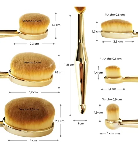 Set Profesional 6 Brochas Oval De Maquillaje Varios Colores