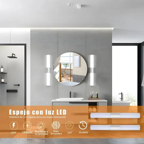 Espejo Con Luz Led Para Pared, Baño, Techo, 40cm
