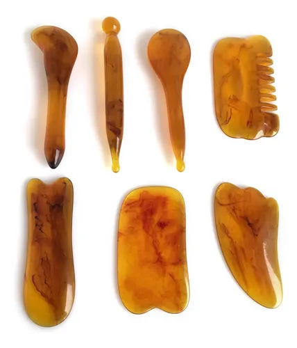 7 Raspadores Amber Gua Sha Para Masaje De Rostro Y Cuello