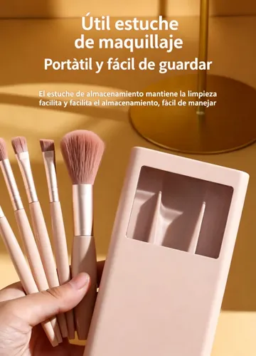 Set 5 Brochas Maquillaje Portátil Con Estuche Y es Rosa